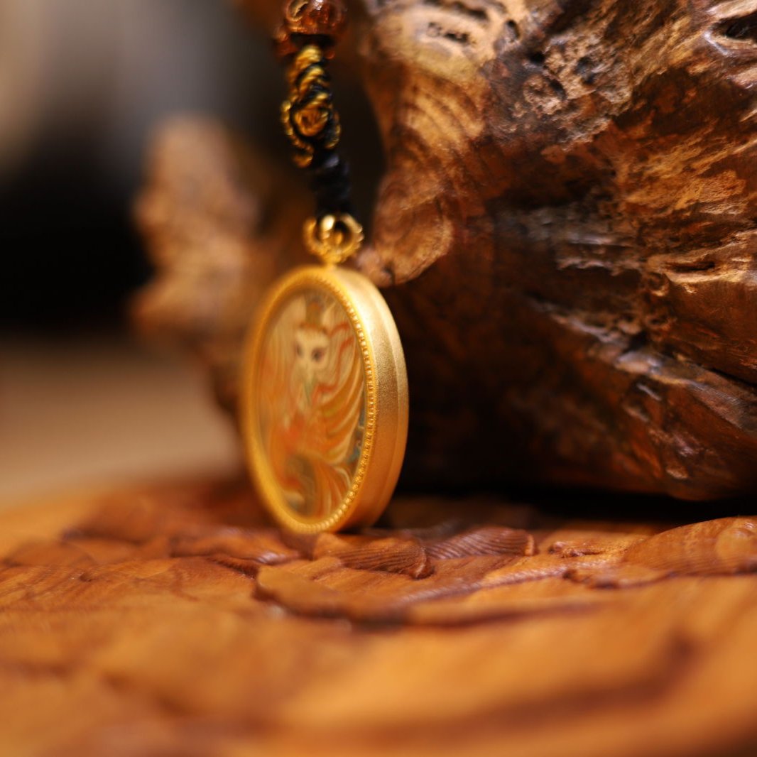 Thankg Buddha Love and Prosperity Fox Fairy Circular Thangka - Image 2