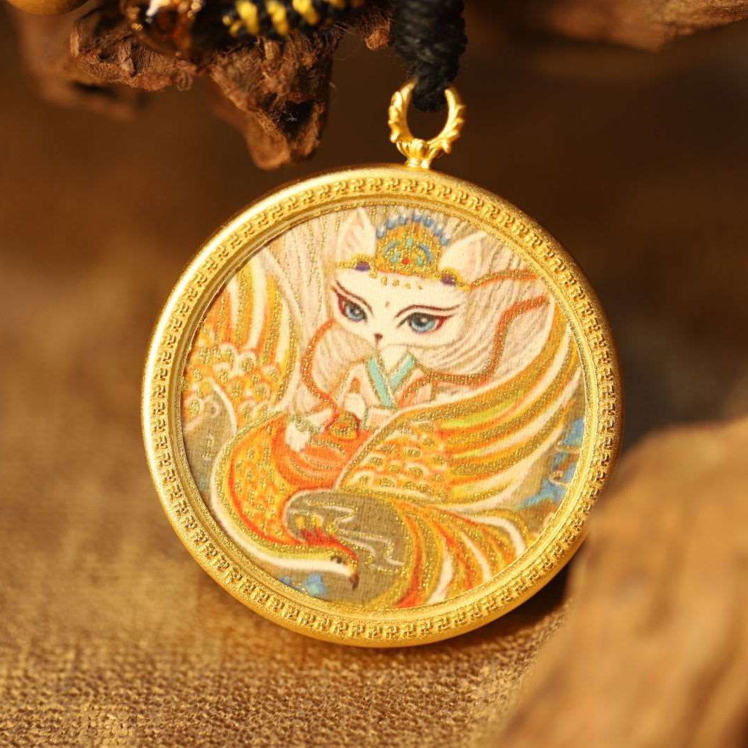 Thankg Buddha Love and Prosperity Fox Fairy Circular Thangka