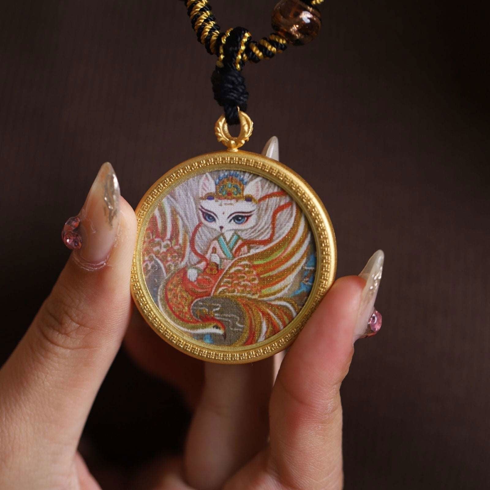 Thankg Buddha Love and Prosperity Fox Fairy Circular Thangka - Image 4