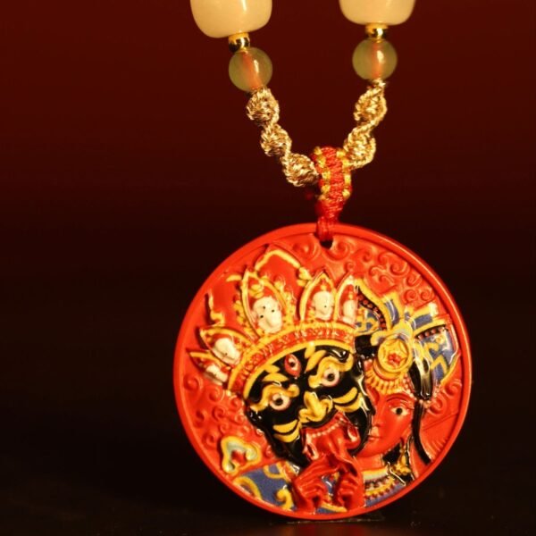 Thangka Buddha Zakiram Goddess of Wealth Painted Cinnabar Blessing Necklace - Image 2
