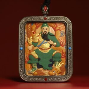 Thangka Buddha White Bronze Loyalty and Protection Green Robe Guan Gong Thangka