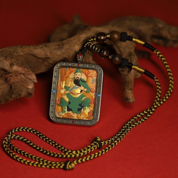Thangka Buddha White Bronze Loyalty and Protection Green Robe Guan Gong Thangka - Image 4