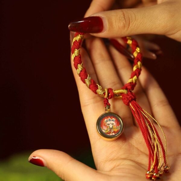 Thangka Buddha Handmade Tibetan Braided Bracelet with Mini Fox Fairy Thangka Charm - Image 2