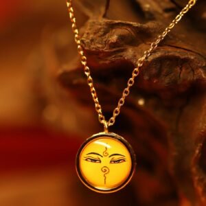 Thangka Buddha Manjushri's Gaze: Crystal-Encrusted Wisdom Eye Pendant Necklace