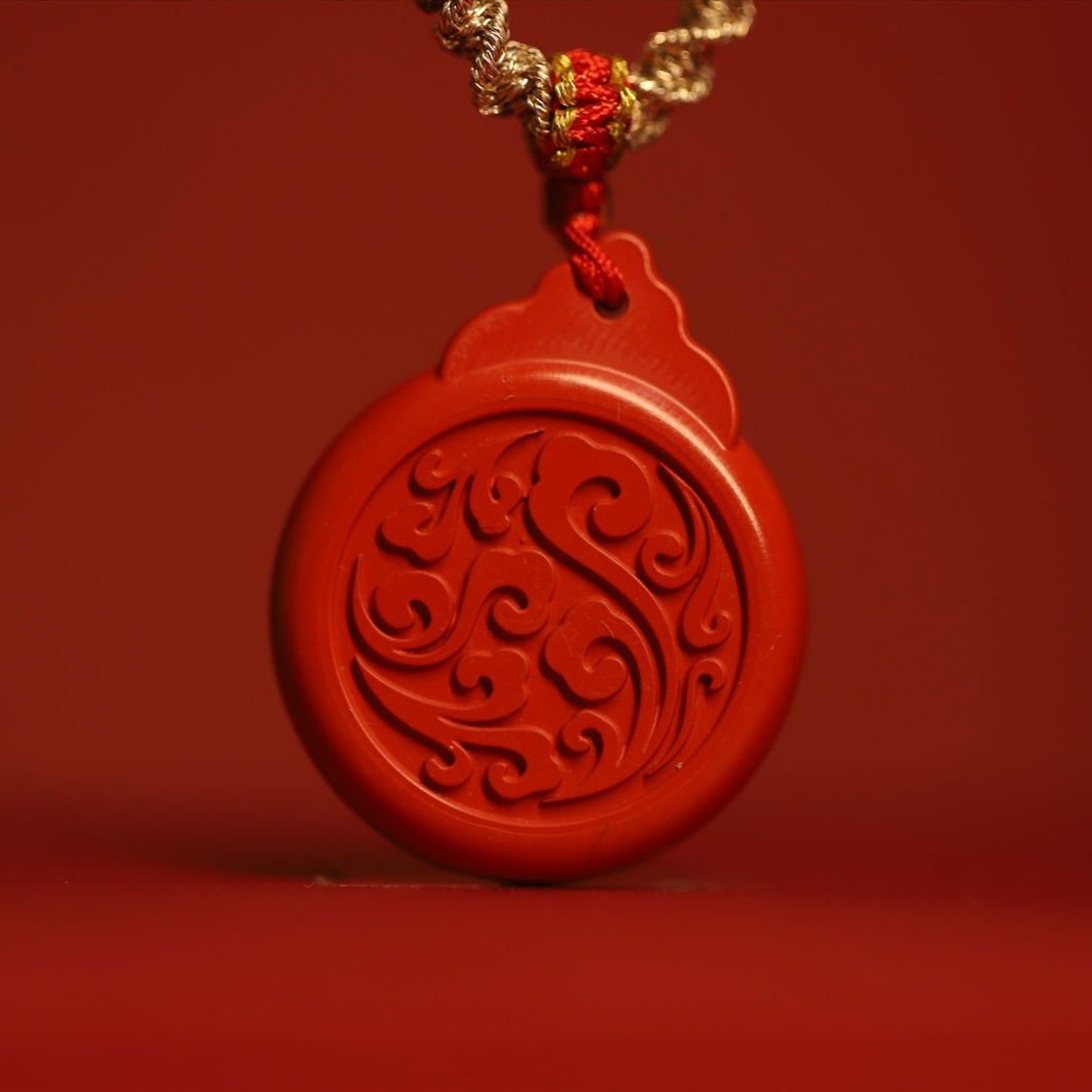 Thangka Buddha Prosperity and Protection WuYe Cinnabar Pendant - Image 2