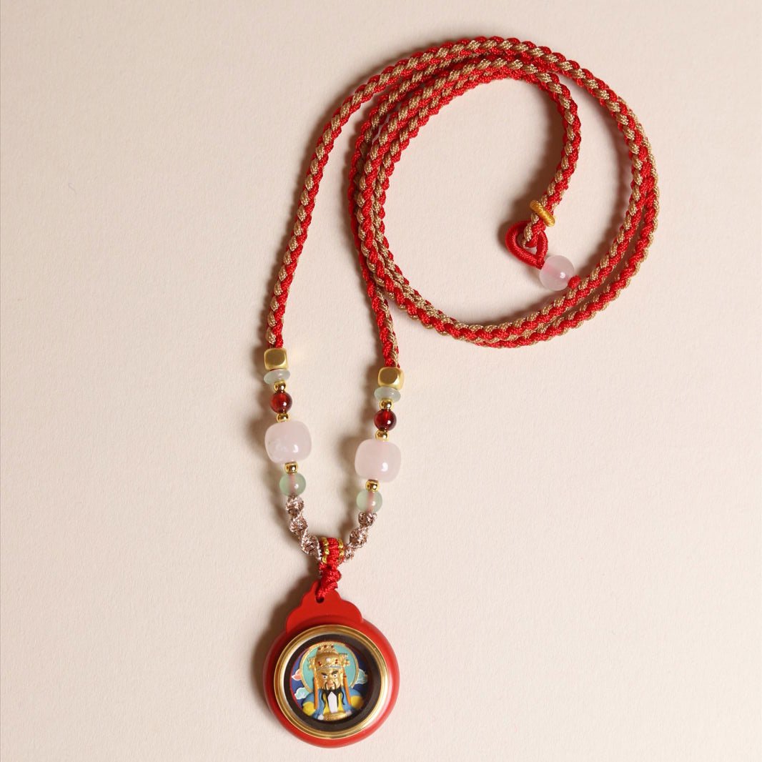 Thangka Buddha Prosperity and Protection WuYe Cinnabar Pendant - Image 3