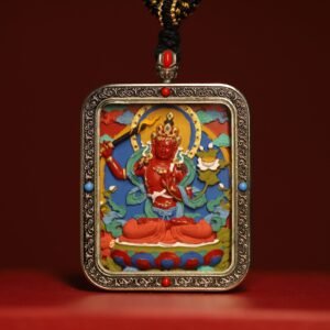 Thangka Buddha White Bronze Wisdom and Enlightenment Manjushri Square Thangka
