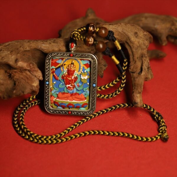 Thangka Buddha White Bronze Wisdom and Enlightenment Manjushri Square Thangka - Image 3