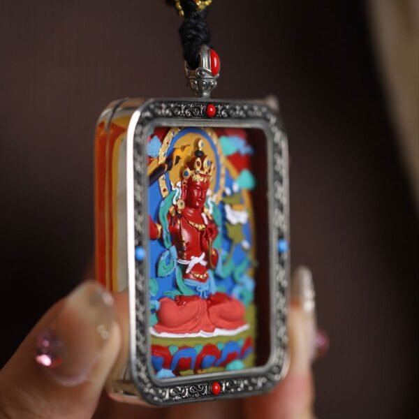 Thangka Buddha White Bronze Wisdom and Enlightenment Manjushri Square Thangka - Image 5